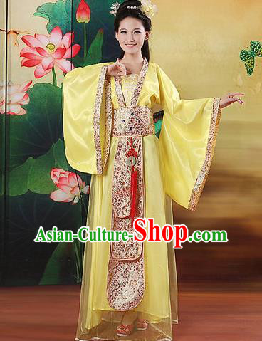 Chinese Traditional Classical Dance Costumes Ancient Peri Yellow Hanfu Dress for Women