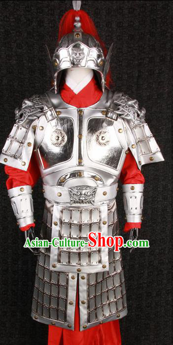 Chinese Traditional Qin Dynasty Warrior Costumes Ancient General Helmet and Armour for Men