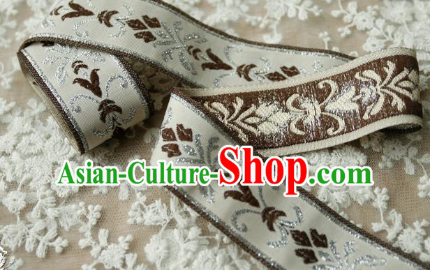 Traditional Chinese Handmade Brown Brocade Belts Ancient Embroidered Lotus Brocade Lace Trimmings Accessories