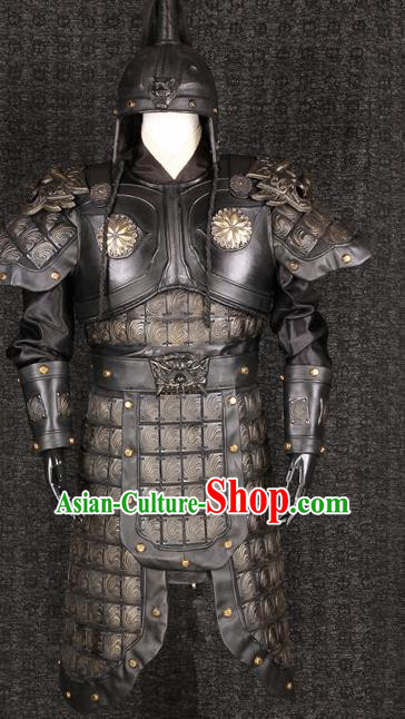 Chinese Traditional Qin Dynasty Soldier Costumes Ancient General Helmet and Armour for Men