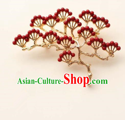 Japanese Traditional Courtesan Red Pineburst Brooch Ancient Geisha Kimono Breastpin Accessories for Women