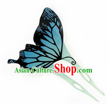 Japanese Traditional Courtesan Blue Butterfly Hairpins Ancient Geisha Kimono Hair Accessories for Women