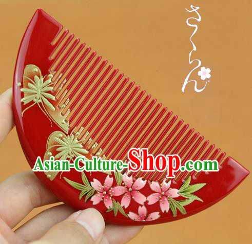 Japanese Traditional Courtesan Kimono Red Lacquer Hair Comb Ancient Geisha Hair Accessories for Women