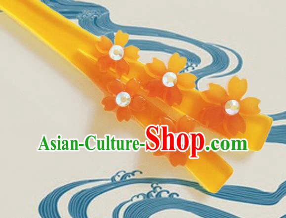 Japanese Traditional Courtesan Kimono Orange Sakura Hairpins Ancient Geisha Hair Accessories for Women