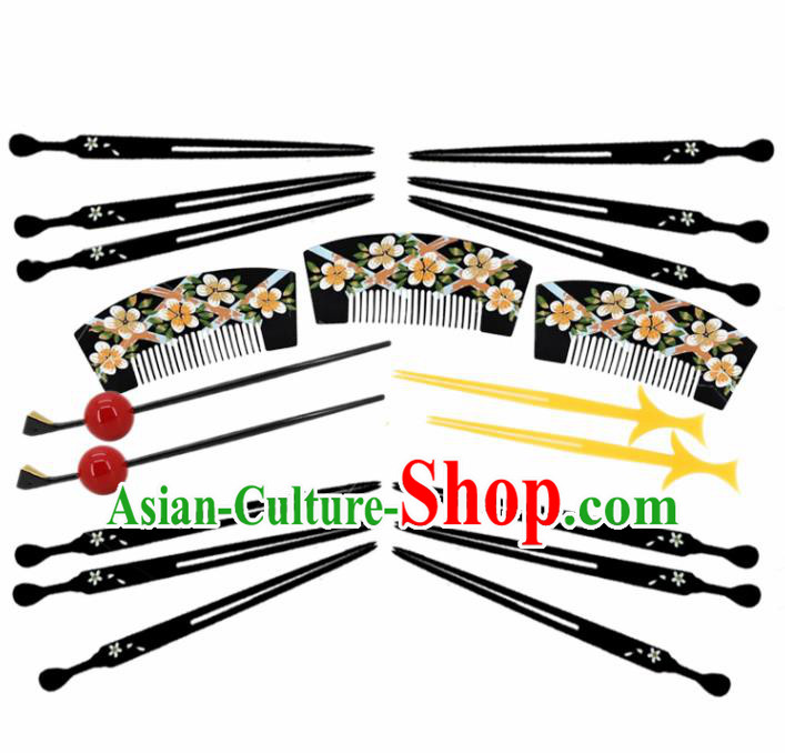 Japanese Traditional Courtesan Kimono Hair Combs Hairpins Ancient Geisha Hair Accessories Complete Set for Women