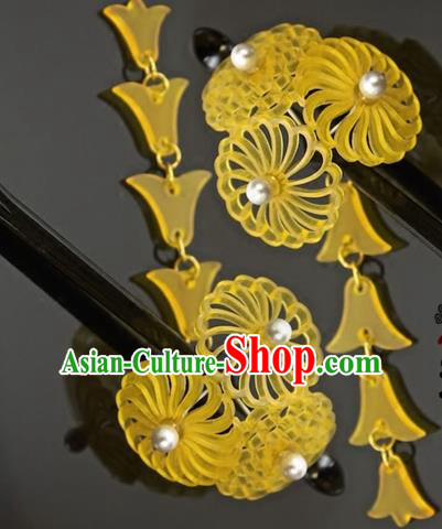 Japanese Traditional Courtesan Kimono Yellow Hairpins Ancient Geisha Hair Accessories for Women