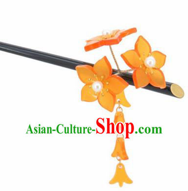 Japanese Traditional Courtesan Kimono Orange Sakura Tassel Hairpins Ancient Geisha Hair Accessories for Women