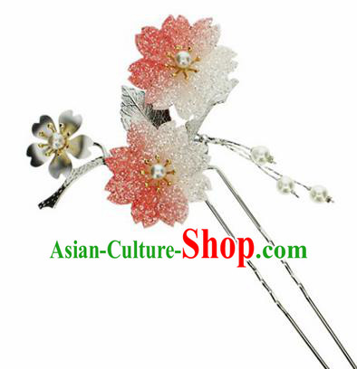 Japanese Traditional Kimono Red Sakura Hairpins Ancient Geisha Hair Accessories for Women