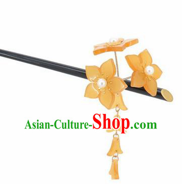 Japanese Traditional Courtesan Kimono Yellow Sakura Tassel Hairpins Ancient Geisha Hair Accessories for Women