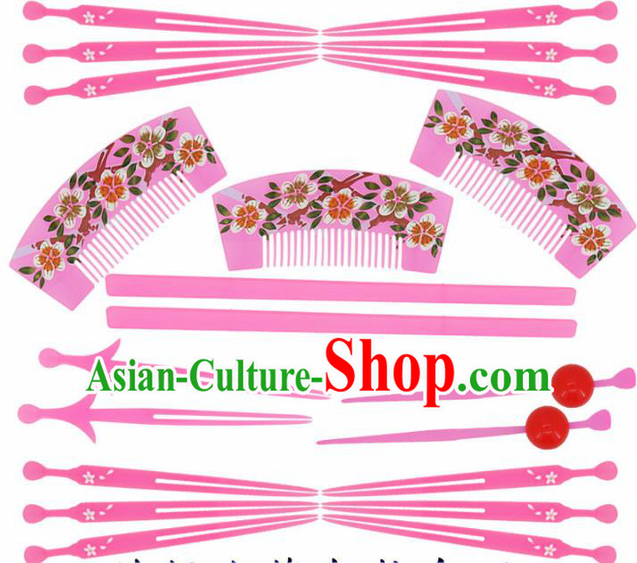 Japanese Traditional Kimono Pink Hairpins Hair Combs Ancient Geisha Hair Accessories Complete Set for Women