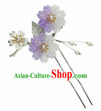 Japanese Traditional Kimono Purple Sakura Hairpins Ancient Geisha Hair Accessories for Women