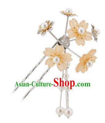 Japanese Traditional Kimono Hair Accessories Ancient Yukata Apricot Cherry Blossom Tassel Hairpins for Women