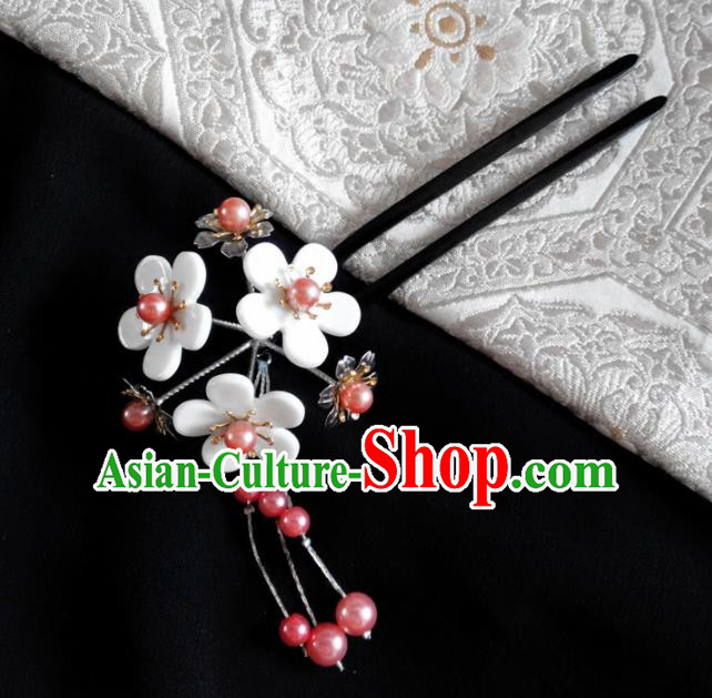 Japanese Traditional Hair Accessories Ancient Courtesan Kimono White Cherry Blossom Tassel Hairpins for Women