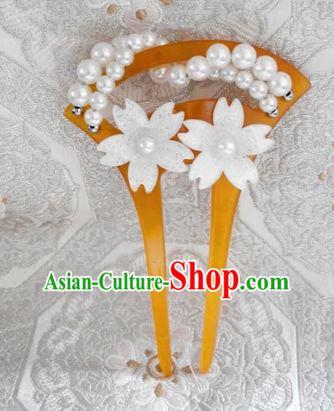 Japanese Traditional Hair Accessories Ancient Courtesan Kimono Cherry Blossom Pearls Hairpins for Women