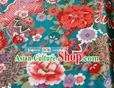 Asian Japanese Traditional Kimono Green Brocade Fabric Silk Material Classical Peony Pattern Design Drapery