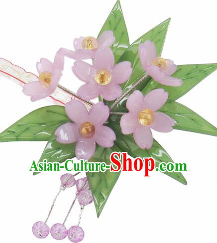 Japanese Traditional Courtesan Lilac Sakura Hairpins Ancient Geisha Kimono Hair Accessories for Women