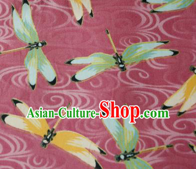 Asian Japanese Traditional Kimono Pink Brocade Fabric Silk Material Classical Dragonfly Pattern Design Drapery