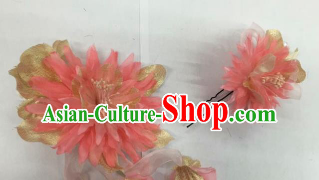 Chinese Traditional Beijing Opera Pink Silk Flowers Hairpins Ancient Peri Hair Accessories for Women