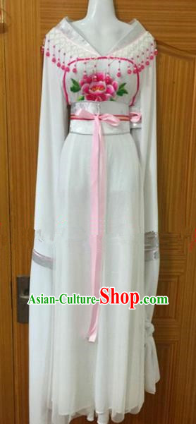 Chinese Traditional Peking Opera Peri White Dress Ancient Maidservants Embroidered Costumes for Women