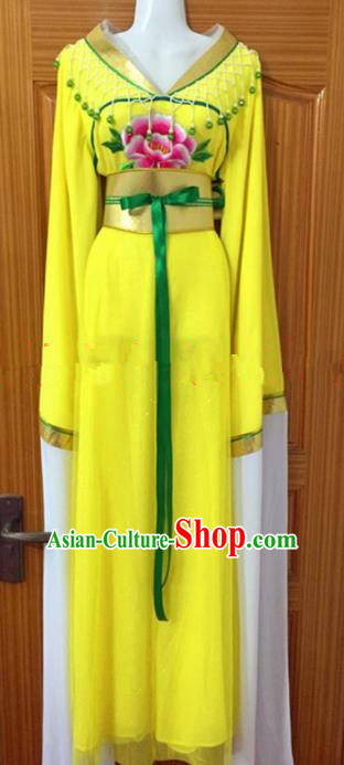 Chinese Traditional Peking Opera Peri Yellow Dress Ancient Maidservants Embroidered Costumes for Women