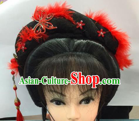 Chinese Traditional Ancient Beijing Opera Bride Wig Sheath and Hairpins Hair Accessories for Women