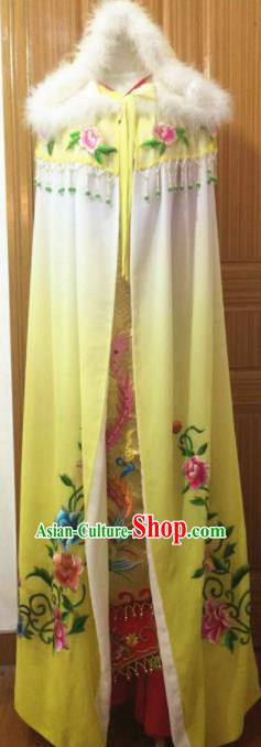 Chinese Traditional Peking Opera Embroidered Yellow Cloak Ancient Princess Cape Costumes for Women