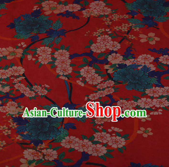 Chinese Red Crepe Satin Plain Palace Flowers Pattern Traditional Cheongsam Silk Fabric Chinese Fabric Asian Material