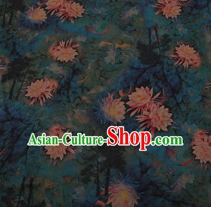 Chinese Traditional Cheongsam Green Crepe Satin Plain Palace Lotus Pattern Silk Fabric Chinese Fabric Asian Material