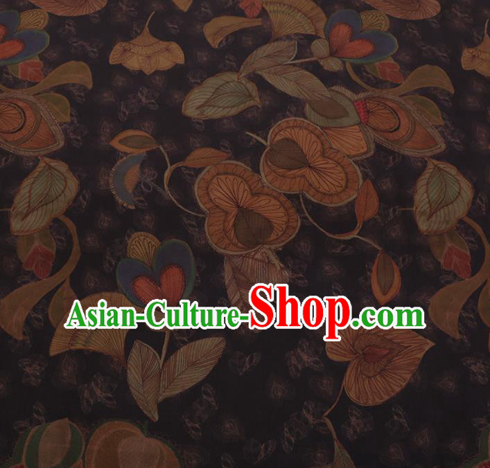 Chinese Traditional Cheongsam Crepe Satin Plain Palace Ginkgo Leaf Pattern Silk Fabric Chinese Fabric Asian Material