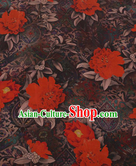 Chinese Traditional Cheongsam Silk Fabric Palace Peony Pattern Satin Plain Gambiered Guangdong Gauze