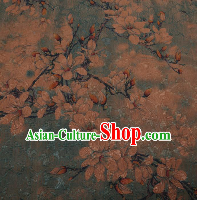 Chinese Traditional Cheongsam Green Crepe Satin Plain Palace Magnolia Pattern Silk Fabric Chinese Fabric Asian Material