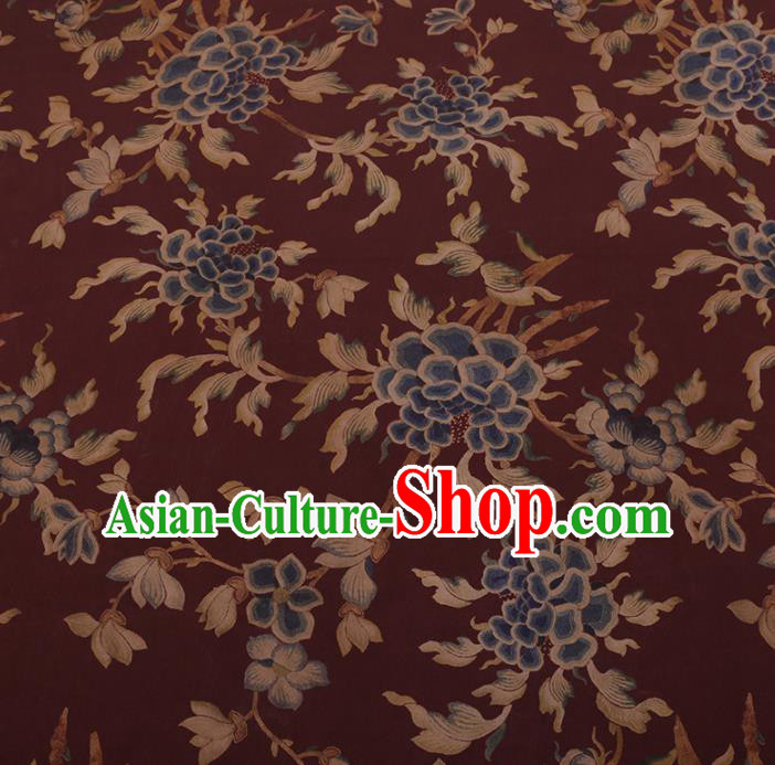 Chinese Traditional Cheongsam Silk Fabric Palace Peony Pattern Dark Red Satin Plain Gambiered Guangdong Gauze