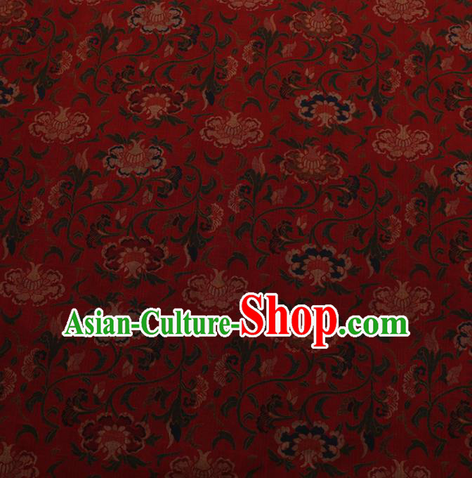 Chinese Traditional Cheongsam Silk Fabric Palace Peony Pattern Red Satin Plain Gambiered Guangdong Gauze