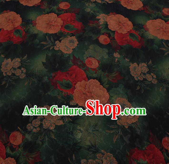 Chinese Traditional Cheongsam Green Crepe Satin Plain Palace Peony Pattern Silk Fabric Chinese Fabric Asian Material