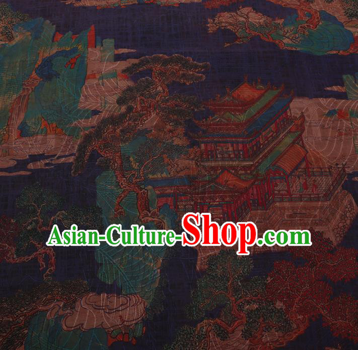 Chinese Traditional Cheongsam Silk Fabric Palace Yellow Crane Tower Pattern Green Satin Plain Gambiered Guangdong Gauze