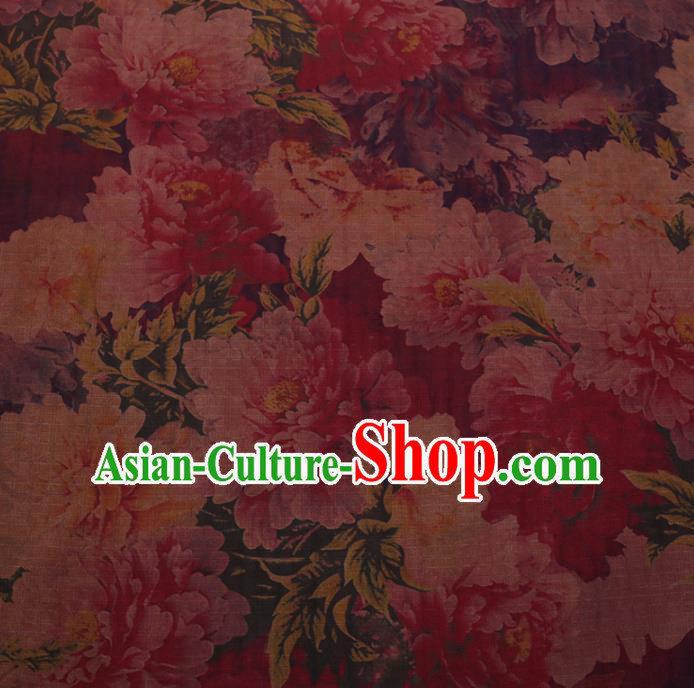 Chinese Traditional Cheongsam Silk Fabric Palace Peony Pattern Pink Satin Plain Gambiered Guangdong Gauze