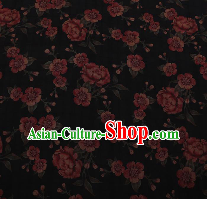 Chinese Traditional Cheongsam Silk Fabric Palace Red Flowers Pattern Satin Plain Gambiered Guangdong Gauze