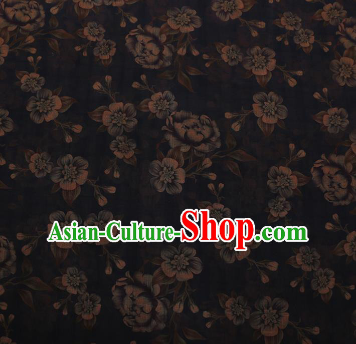 Chinese Traditional Cheongsam Silk Fabric Palace Blue Flowers Pattern Satin Plain Gambiered Guangdong Gauze