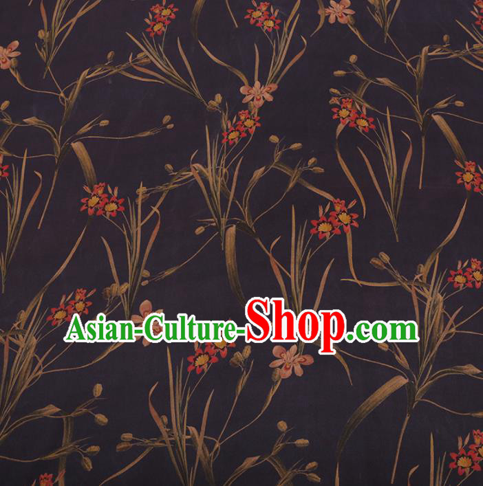 Chinese Traditional Cheongsam Navy Crepe Satin Plain Palace Pattern Gambiered Guangdong Gauze Silk Fabric
