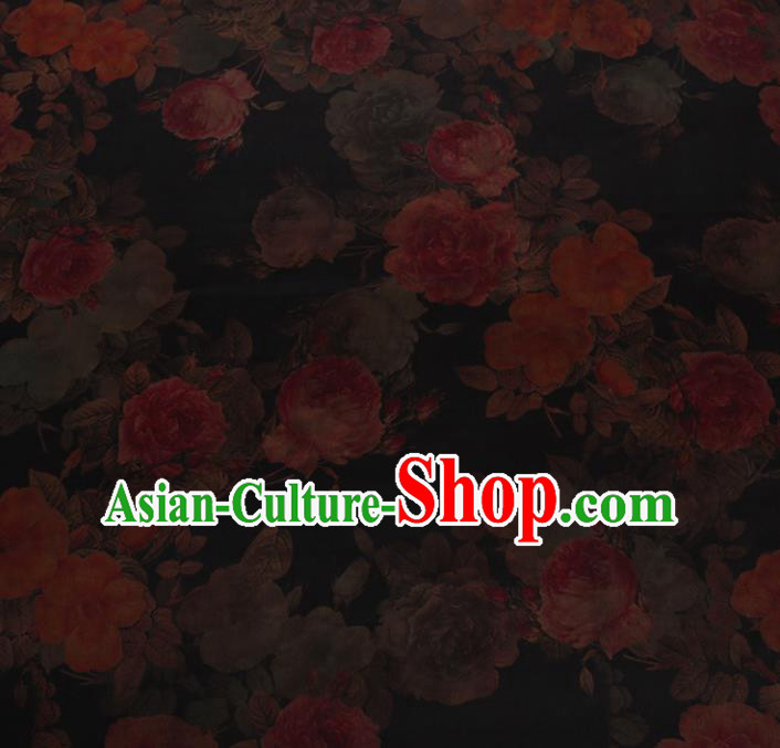 Chinese Traditional Cheongsam Palace Peony Pattern Crepe Satin Plain Gambiered Guangdong Gauze Silk Fabric