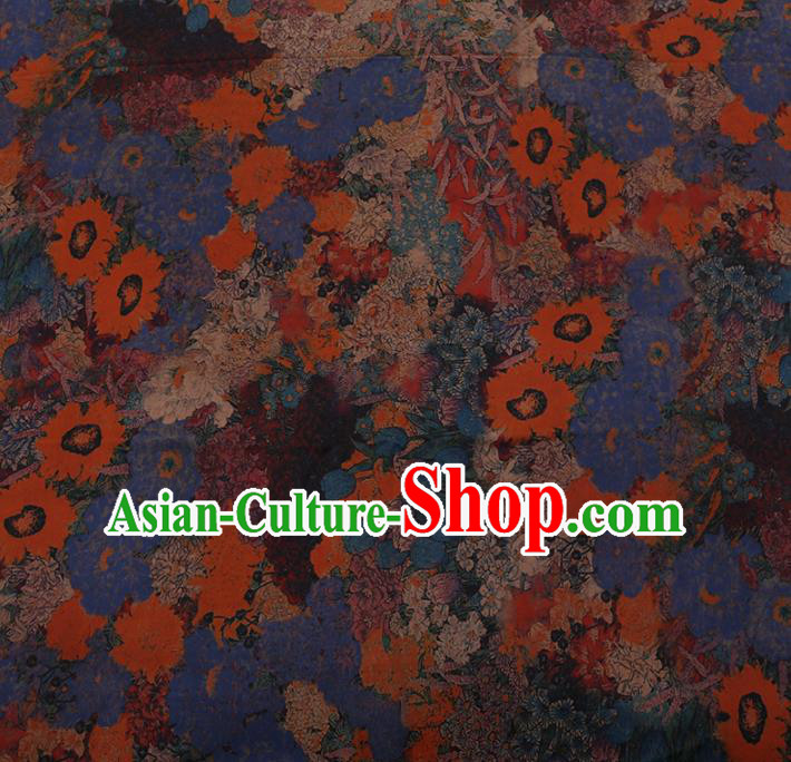Chinese Traditional Cheongsam Palace Pattern Blue Crepe Satin Plain Gambiered Guangdong Gauze Silk Fabric