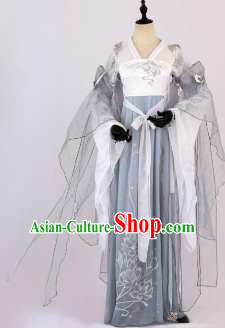 Traditional Chinese Cosplay Princess Grey Hanfu Dress Ancient Peri Costume for Women