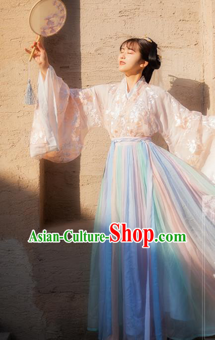 Chinese Ancient Palace Hanfu Costumes Traditional Jin Dynasty Princess Embroidered Hanfu Dress for Women