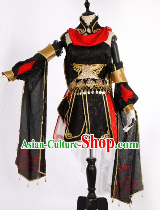 Traditional Chinese Cosplay Swordswoman Black Hanfu Dress Ancient Peri Costume for Women