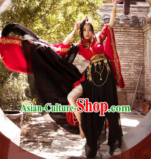 Traditional Chinese Cosplay Female Swordsman Red Hanfu Dress Ancient Peri Costume for Women