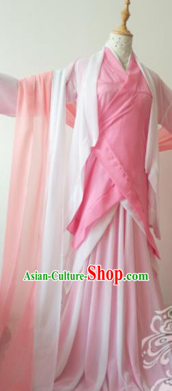 Traditional Chinese Cosplay Madam White Snake Swordswoman Pink Hanfu Dress Ancient Heroine Costume for Women