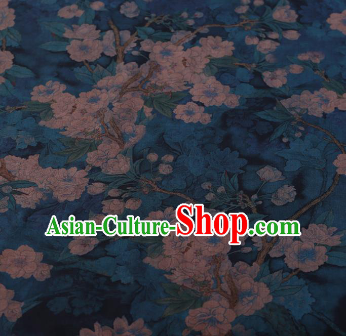 Chinese Traditional Cheongsam Silk Fabric Palace Pear Flowers Pattern Blue Satin Plain Gambiered Guangdong Gauze