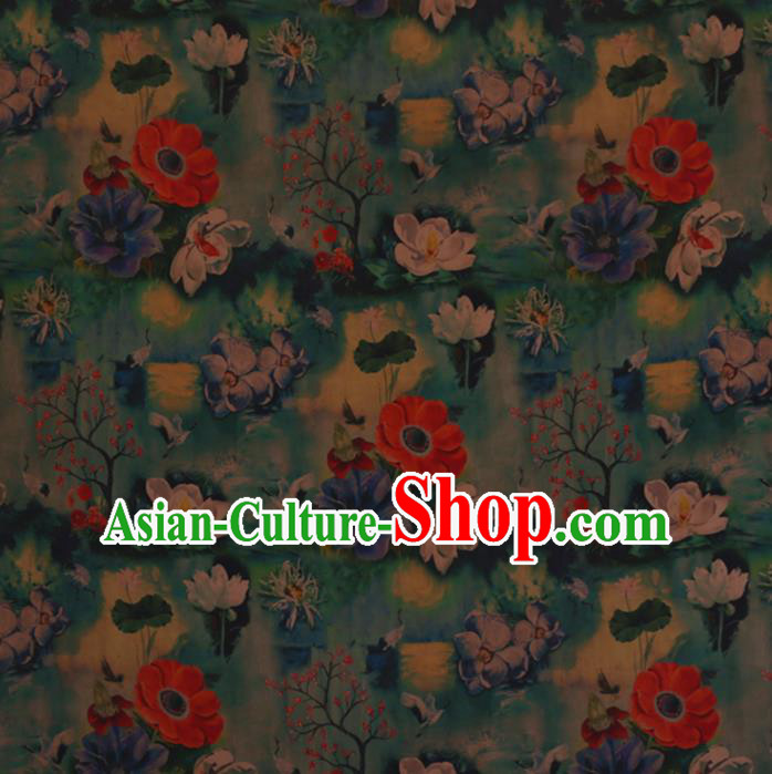 Chinese Traditional Cheongsam Silk Fabric Palace Pattern Green Satin Plain Gambiered Guangdong Gauze