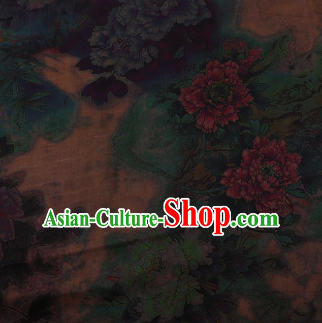 Chinese Traditional Cheongsam Silk Fabric Palace Peony Pattern Jacquard Satin Plain Gambiered Guangdong Gauze