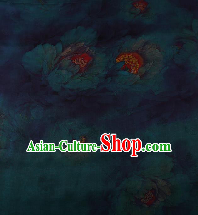 Chinese Traditional Cheongsam Green Silk Fabric Palace Peony Pattern Jacquard Satin Plain Gambiered Guangdong Gauze